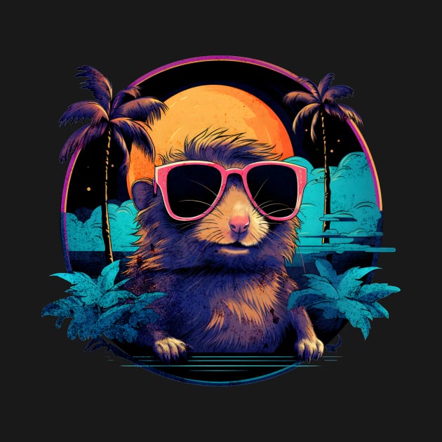 Retro Wave Gerbil Good Vibes by Miami Neon Designs