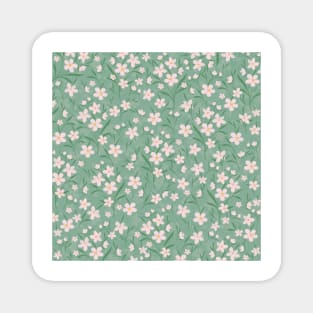 Watercolor White Floral Botanical Green Pattern Magnet