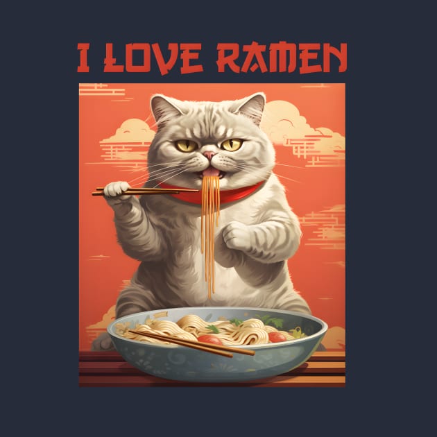 Kitty Cat Eating Ramen - I Love Ramen by KittyStampedeCo