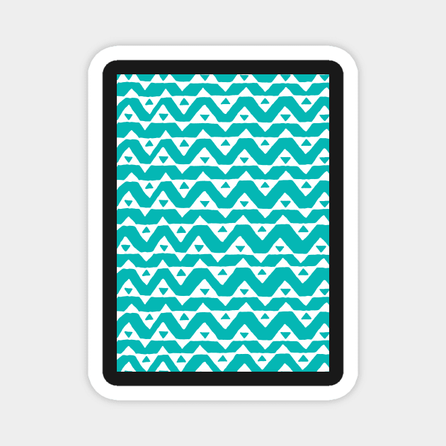 Teal Blue White Triangle Chevron Pattern Magnet by dreamingmind