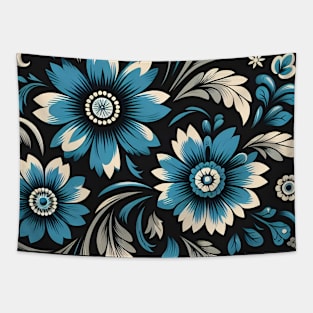 Blue Floral Illustration Tapestry