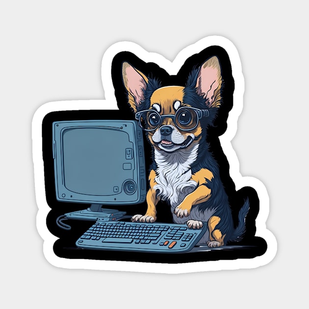 A cute Chihuahua dog is working on computer Magnet by LibertyofDesign