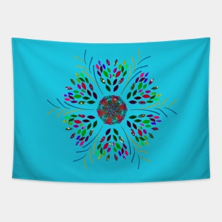 Teal Rainbow Leaves Tapestry