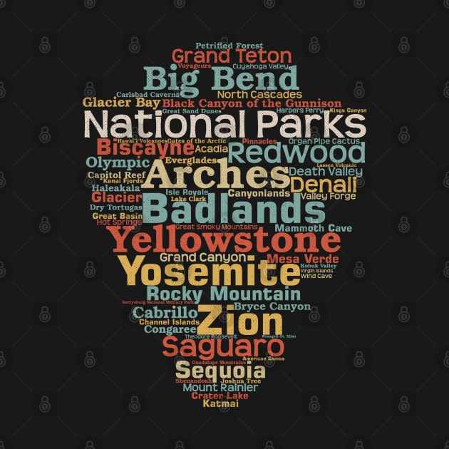 US National Parks Arrowhead Word List Cloud Camping Hiking Retro by Pine Hill Goods