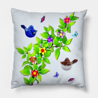 Cute Birds. Fairy Wren Couple and Butterflies Pillow