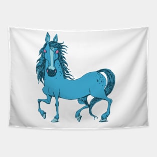 blue horse with red eyes Tapestry