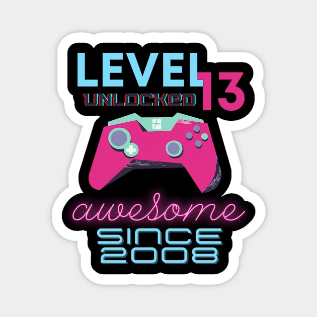 Level 13 Unlocked Awesome 2008 Video Gamer Magnet by Fabled Rags 