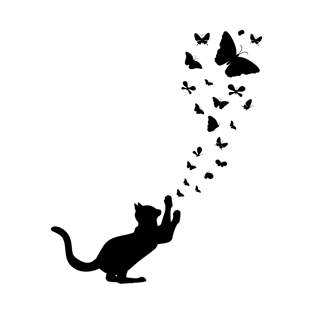 Black Cat Catching Butterflies T-Shirt