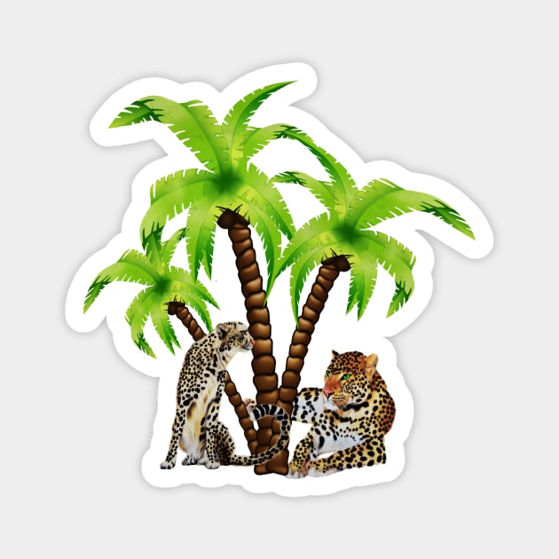 Leopard and Cheetah Animal, Tropical Palm Tree Magnet by logiamerch