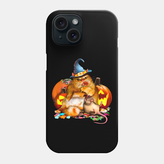 Halloween Fat Cat and Rat eat sweets No Text Phone Case by SafSafStore