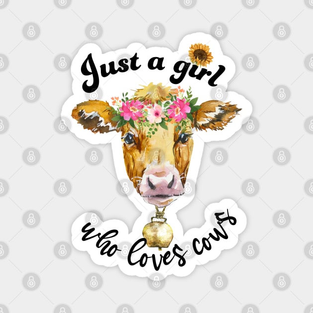 Just a girl who loves cows cute cow watercolor art Magnet by AdrianaHolmesArt