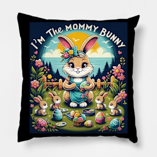 Adorable Mommy Bunny and Babies Springtime Love Design Pillow