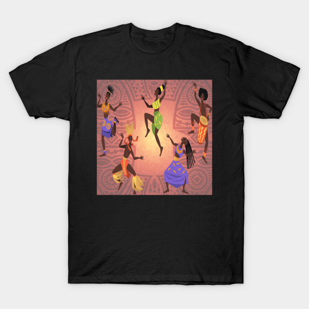 African female dancers. Cartoon aboriginal people dancing folk ritual dance modern vector poster. Traditional african background - African - T-Shirt