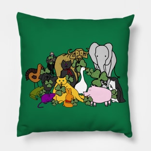 St Patricks Day Animals with Shamrocks and Hidden Bernie Sanders Pillow