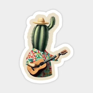 a cactus wearing a hawaiian shirt and playing a ukulele Magnet