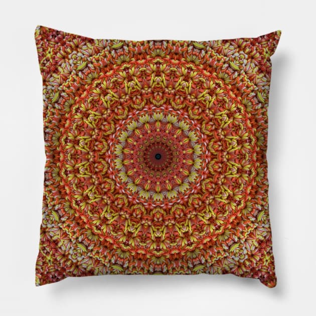 Mandala Kaleidoscope in Shades of Orange and Yellow Pillow by Crystal Butterfly Creations