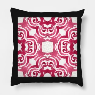 Abstract watercolour rococo pattern in enchanting reds, organic swirls and roses mandala style Pillow