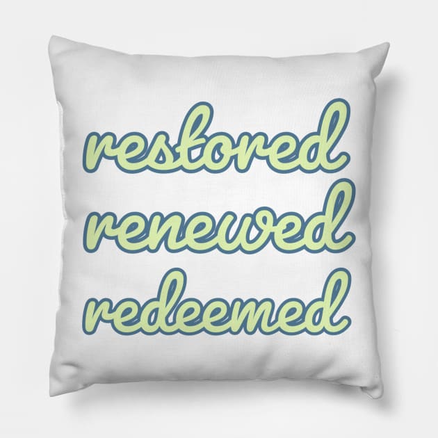 Retro Restored Renewed Redeemed Faith and Jesus Pillow by Designedby-E