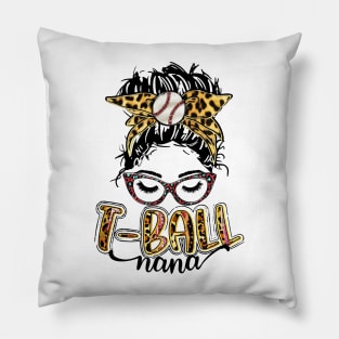 T Ball Nana Messy Bun Leopard Pillow