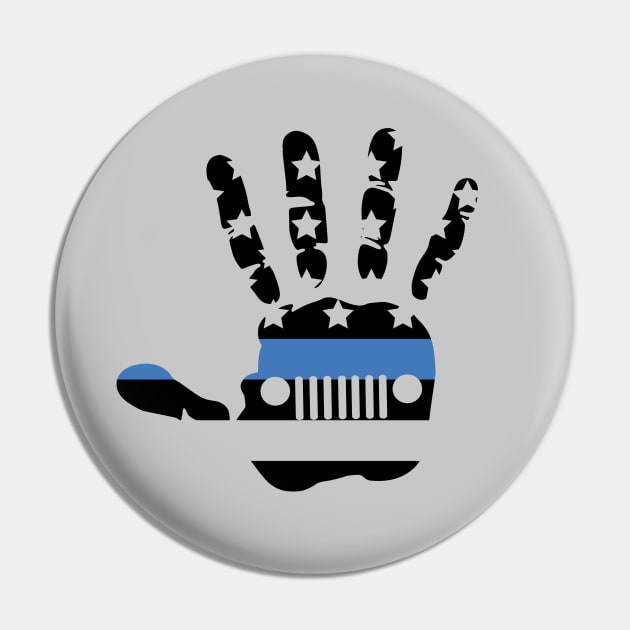 Jeep Police Blue Line Flag Hand Palm, Funny Vintage Design US Flag Pin by Printofi.com