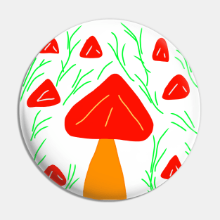 red mushroom green leaves design Pin