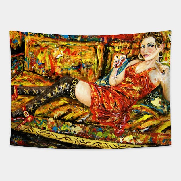Smoking in the living room Tapestry by amoxes