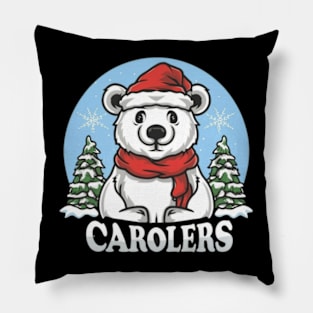 Polar bears, caroling, Christmas, snow, Arctic, holiday, festive, singing, scarves, adorable Pillow