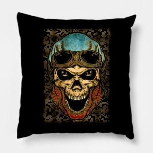 Gold and grunge decorated biker skull Pillow