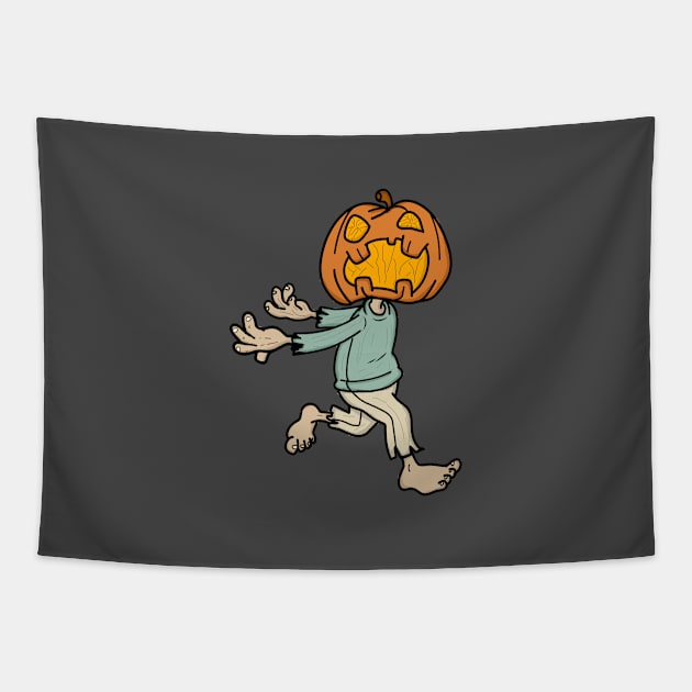 Pumpkin-headed zombie design Tapestry by Sefiyan