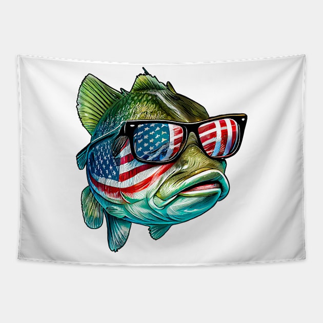 Cool American Bass Fish #5 Tapestry by Chromatic Fusion Studio