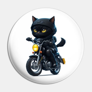 Funny Cute Black Cat Riding Motorcycle Pin