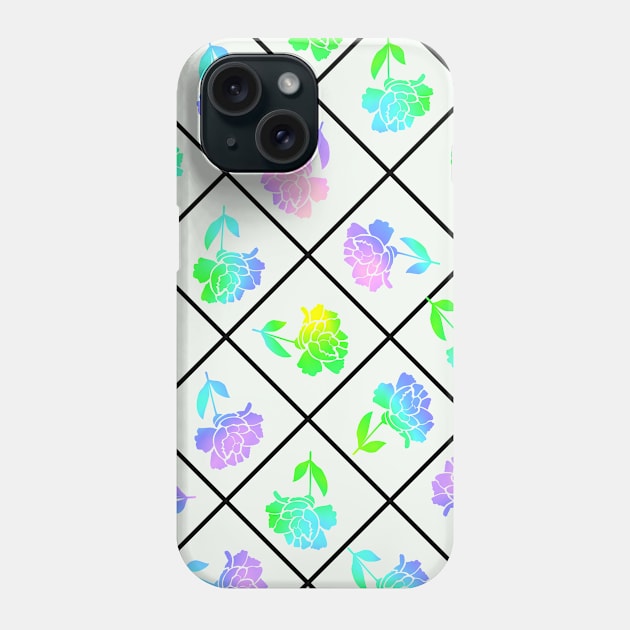 Window Pane Diagonal Floral Black Line on Off White Phone Case by ArtticArlo