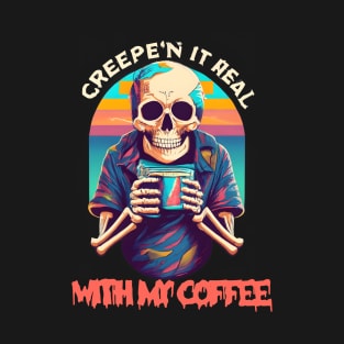 Spooky Skeleton Halloween Drinking Coffee T-Shirt
