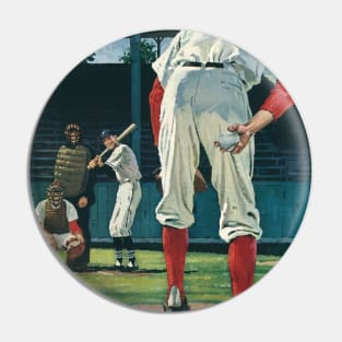 Vintage Sports Baseball Players with a  Pitcher on the Mound Pin