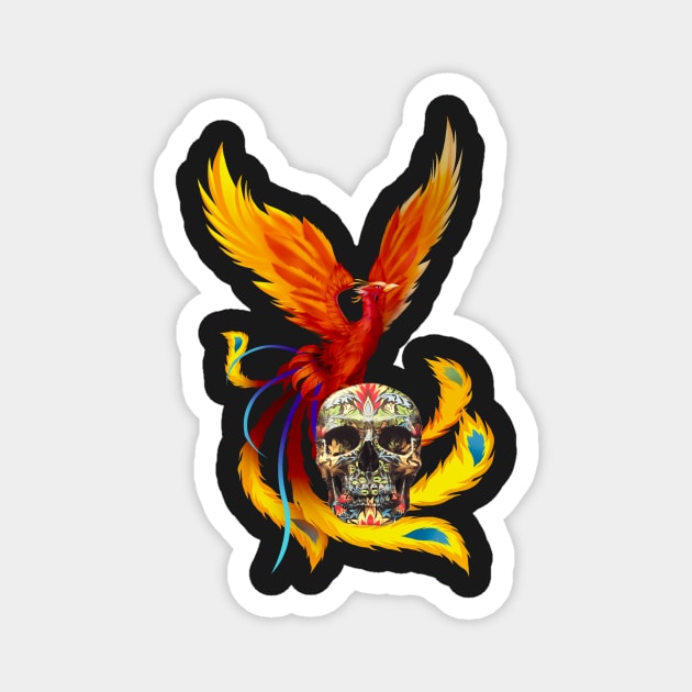 Fire Phoenix And Day Of The Dead Sugar Skull Magnet by Atteestude