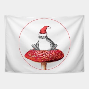 Christmas Frog on Mushroom Tapestry