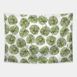 Monstera Watercolor Green Tropical Leaves Tapestry