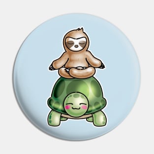 Yoga Sloth Riding turtle Pin