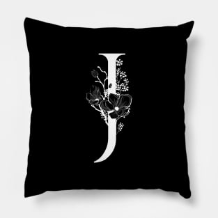 Letter J Monogram - Floral Initial Pillow