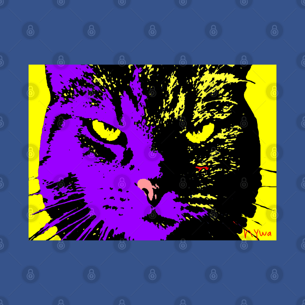 ANGRY CAT POP ART - VIOLET YELLOW BLACK by NYWA-ART-PROJECT