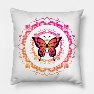 Colorful Butterfly in Mandala patterns Pillow