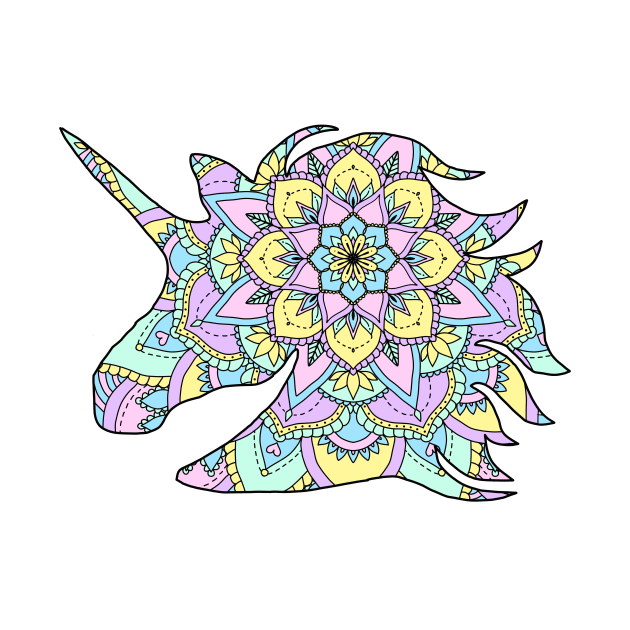 Pastel-Colored Mandala Unicorn Print by Rogue Ramblers