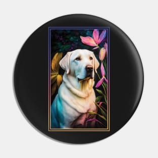 Labrador Retriever Dog Vibrant Tropical Flower Tall Digital Oil Painting Portrait 5 Pin