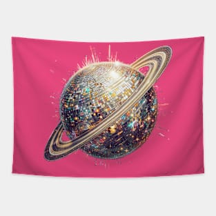 Retro Saturn Disco Ball Tee - Saturn Disco Ball T-Shirt: Cosmic Glam Tapestry