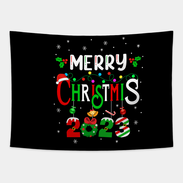 Merry Christmas 2023 Matching Family Santa Elf Funny Tapestry by James Green