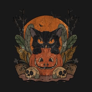 Vintage Halloween Spooky Black Cat T-Shirt