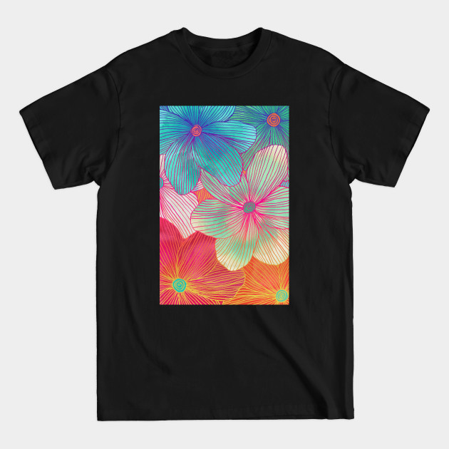 Disover Between the Lines - tropical flowers in pink, orange, blue & mint - Tropical - T-Shirt