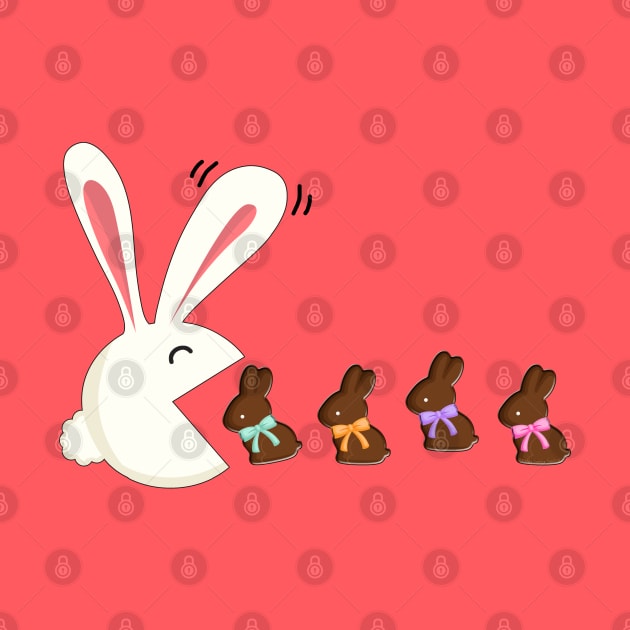 Funny Easter Rabbit Eating Chocolate Easter Bunnies by Dibble Dabble Designs