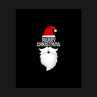 Merry Christmas (white beard and hat against black) T-Shirt