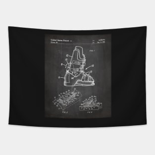 Ski Boots Patent - Skier Ski Lodge Chalet Art - Black Chalkboard Tapestry